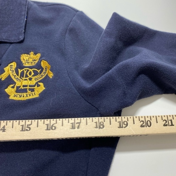 Ralph Lauren Blue Knit Blazer Cardigan Medium Embroidered Crest Gold Button‎ - Picture 3 of 5